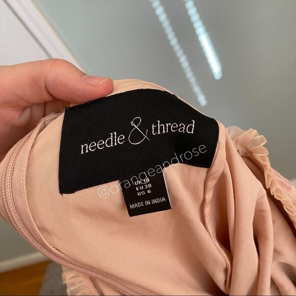 Needle & Thread Blush Pink Sequin Long Sleeve mesh Open Back Tulle Maxi Gown 6 - Picture 3 of 16